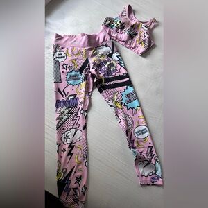 Stronger Punch Pink Comic Print Set - Sport bra + leggings